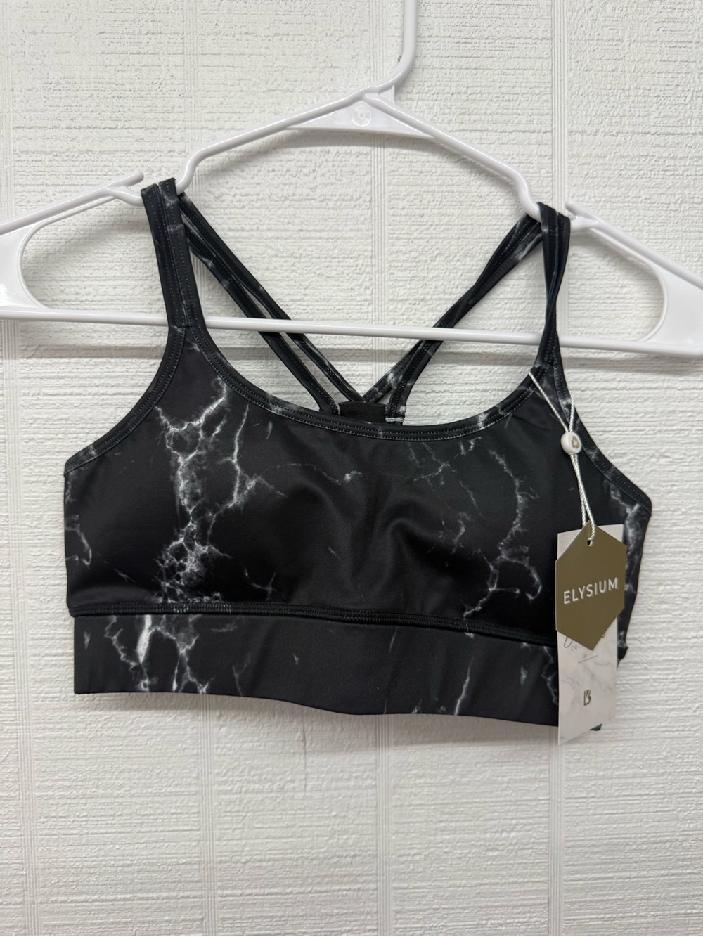 BuffBunny Black Marble Print Crisscross Sports Bra